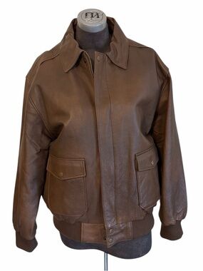 Vintage 90s Brown Leather Bomber Jacket XL